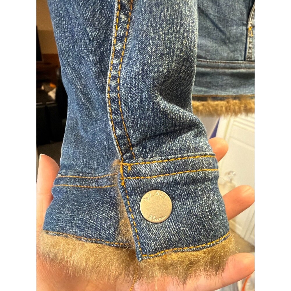 BLAST Denim Jacket Faux Fur Trim Women's M Blue Zip Front Winter Coat - Picture 5 of 10